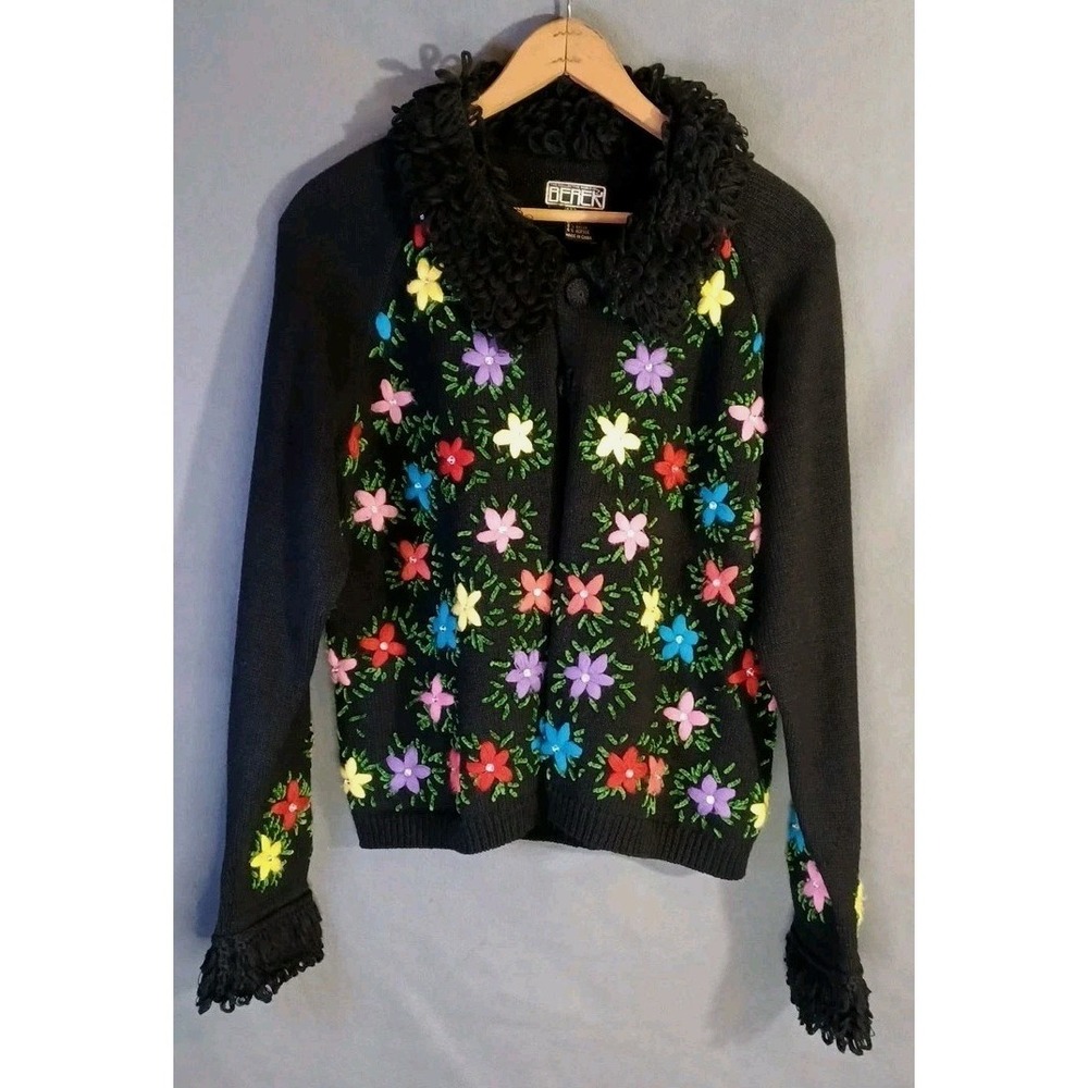Vintage Berek Cardigan Womens Large Colorful Embroidered Grannycore Sweater